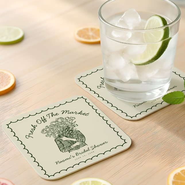 Posavasos Cuadrado De Papel Fresh Off The Market Hand Drawn Bridal Shower (Subido por el creador)