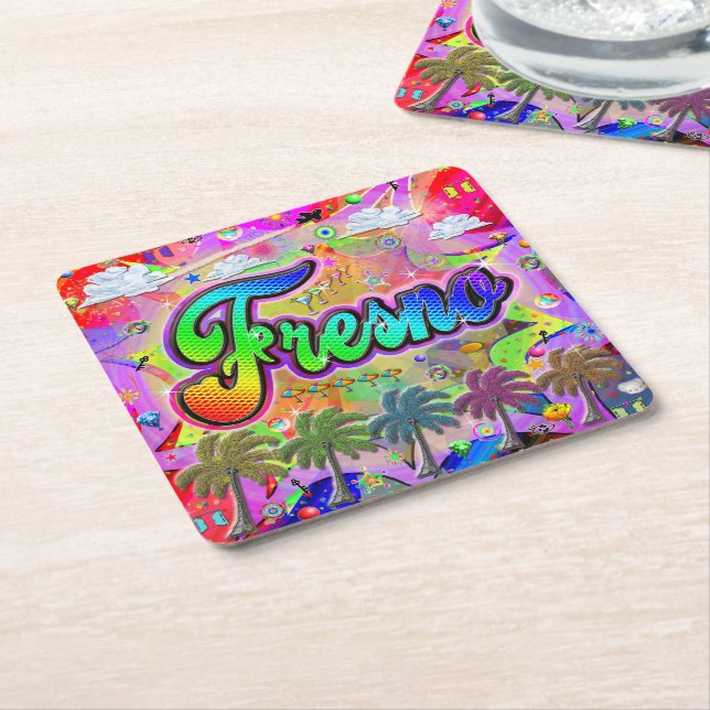 Posavasos Cuadrado De Papel Fresno Vista Express Coaster (En perspectiva)