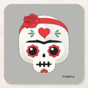 Posavasos Cuadrado De Papel Frida Kahlo   Frida Moji - Calavera azucarera