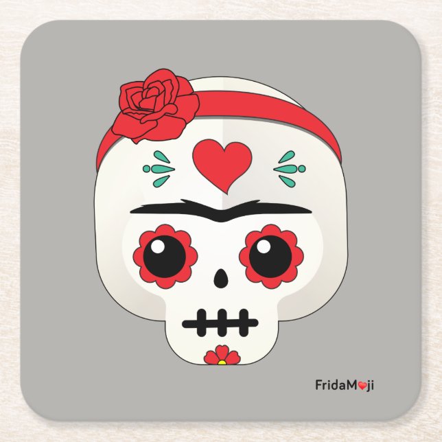Posavasos Cuadrado De Papel Frida Kahlo | Frida Moji - Calavera azucarera (Anverso)