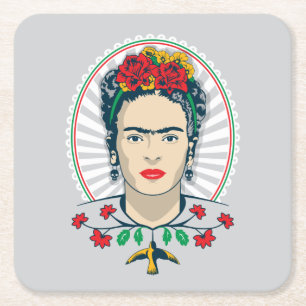 Posavasos Cuadrado De Papel Frida Kahlo  Vintage Floral