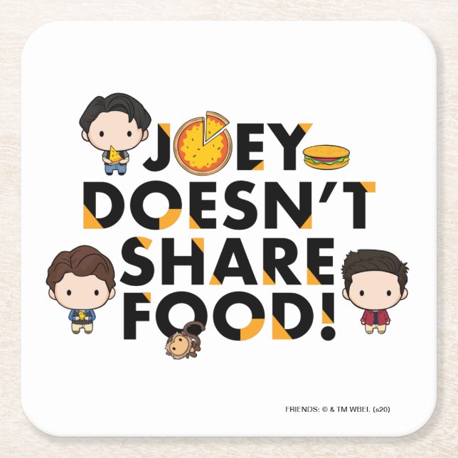 Posavasos Cuadrado De Papel FRIENDS™ | Joey No Comparte Comida Chibi (Anverso)