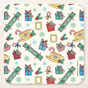 Posavasos Cuadrado De Papel FRIENDS™   Patrón de Iconos de Navidad