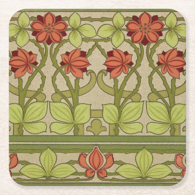 Posavasos Cuadrado De Papel Frieze Border Art Nouveau Floral (Anverso)