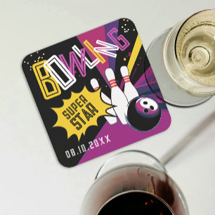 Posavasos Cuadrado De Papel Frio Rosa Purpúreo Amarillo Golpe Bolos Estrellas