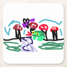 Posavasos Cuadrado De Papel Frog love 