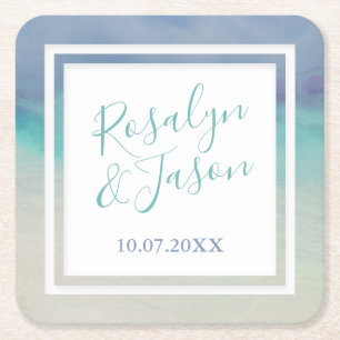 Posavasos Cuadrado De Papel Frontera oceánica pintada