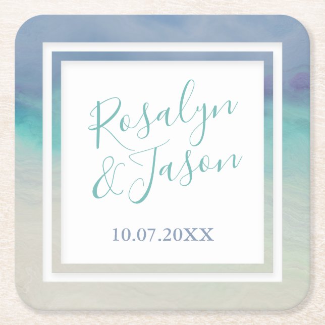 Posavasos Cuadrado De Papel Frontera oceánica pintada (Anverso)