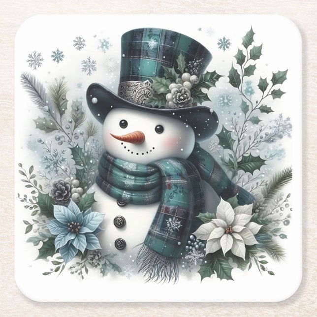 Posavasos Cuadrado De Papel Frosted Joy and Evergreen Whispers (Anverso)