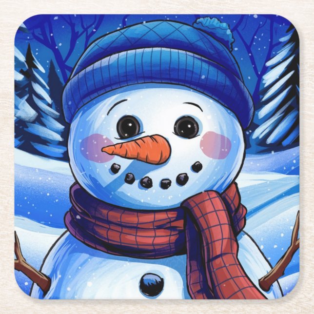 Posavasos Cuadrado De Papel Frosty el papel de Snowman (Anverso)