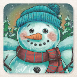 Posavasos Cuadrado De Papel Frosty el papel de Snowman