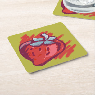 Posavasos Cuadrado De Papel Fruit Pattern Fresas con Fiesta de oro