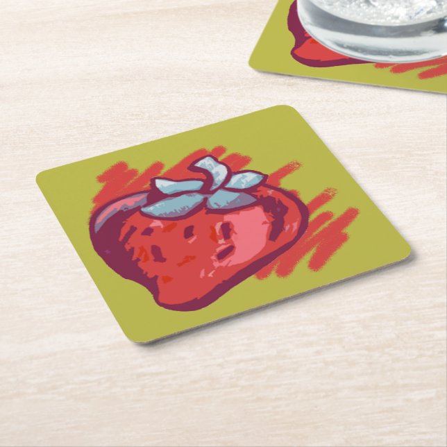 Posavasos Cuadrado De Papel Fruit Pattern Fresas con Fiesta de oro (En perspectiva)