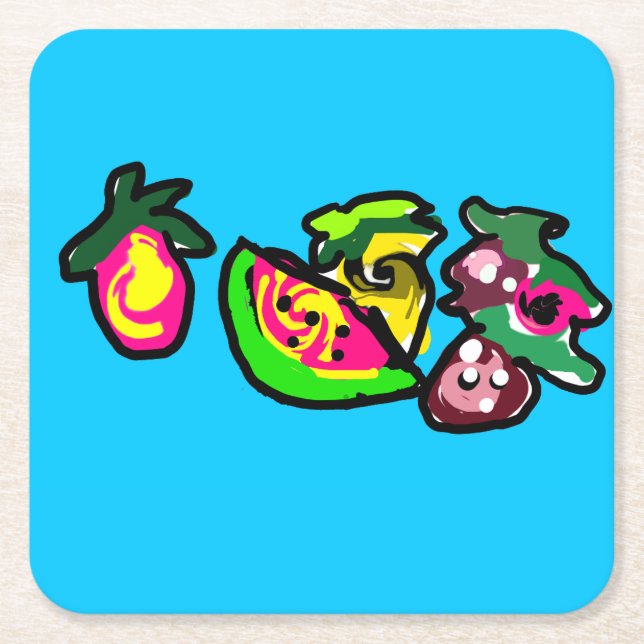 Posavasos Cuadrado De Papel Fruits art fun  (Anverso)