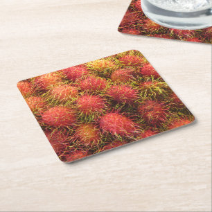 Posavasos Cuadrado De Papel Fruta tropical de Rambutan