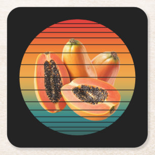 Posavasos Cuadrado De Papel Frutas de papaya vintage comida saludable vegana