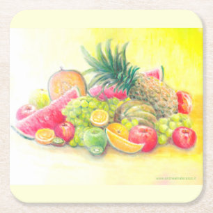 Posavasos Cuadrado De Papel Frutas felices