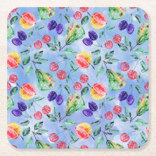 Posavasos Cuadrado De Papel Frutas y bayas.