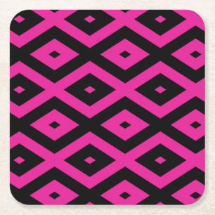 Posavasos Cuadrado De Papel Fuchsia y patrón de diamante negro