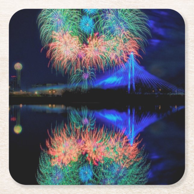 Posavasos Cuadrado De Papel Fuegos artificiales (Anverso)