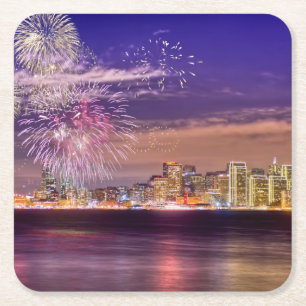 Posavasos Cuadrado De Papel Fuegos artificiales del Año Nuevo de San Francisc