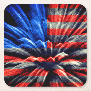 Posavasos Cuadrado De Papel Fuegos artificiales Patrióticos de la bandera de l