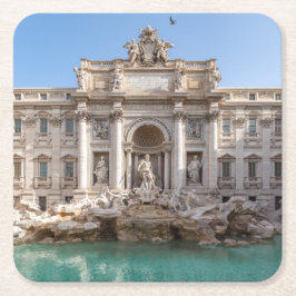Posavasos Cuadrado De Papel Fuente de Trevi al amanecer - Roma, Italia
