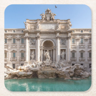 Posavasos Cuadrado De Papel Fuente de Trevi al amanecer - Roma, Italia