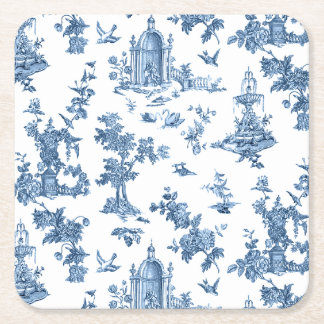 Posavasos Cuadrado De Papel Fuentes y árboles fantásticos de la época azul