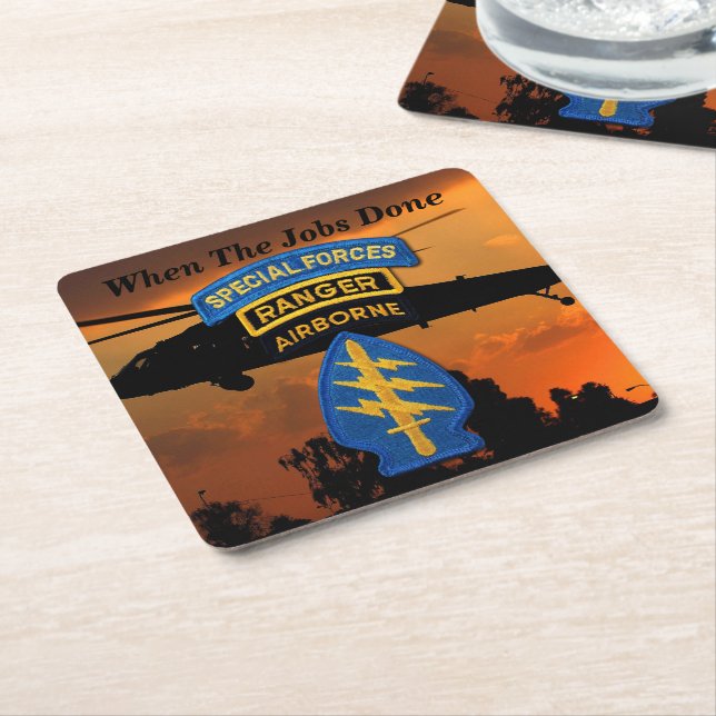 Posavasos Cuadrado De Papel Fuerzas especiales del ejército SF SFG Rangers Ber (En perspectiva)