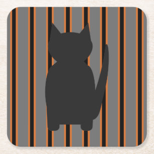 Posavasos Cuadrado De Papel Fun and Fancy Halloween Gatos de silueta negra