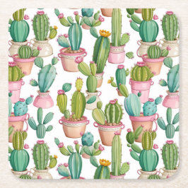 Posavasos Cuadrado De Papel Fun bright cactus