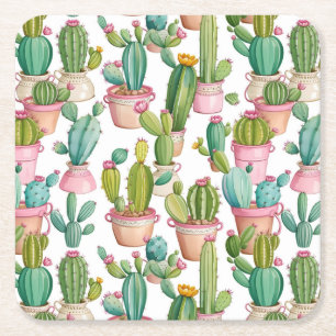 Posavasos Cuadrado De Papel Fun bright cactus
