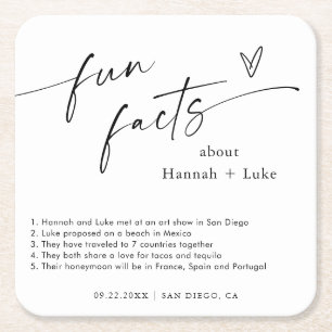 Posavasos Cuadrado De Papel Fun Facts Boda Coaster Astilleros personalizados