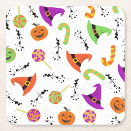 Posavasos Cuadrado De Papel Fun Halloween Pattern White