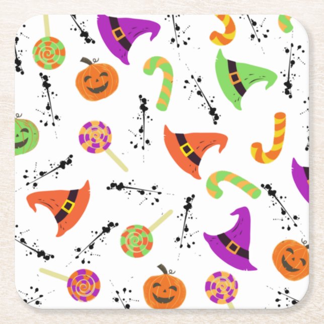 Posavasos Cuadrado De Papel Fun Halloween Pattern White (Anverso)