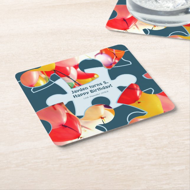 Posavasos Cuadrado De Papel Fun Jigsaw Puzzle Kids Happy Birthday Name  (En perspectiva)