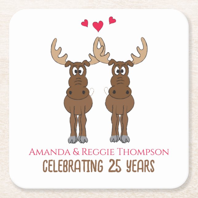 Posavasos Cuadrado De Papel Funny Aniversario Fiesta Whimsical Moose (Anverso)