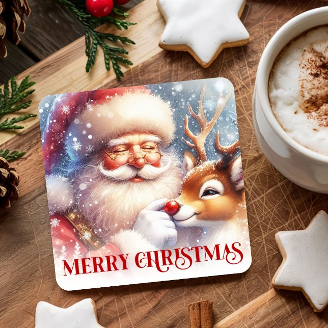 Posavasos Cuadrado De Papel Funny Christmas Coasters with Santa and Rudolph (Funny Christmas Coasters with Santa and Rudolph)