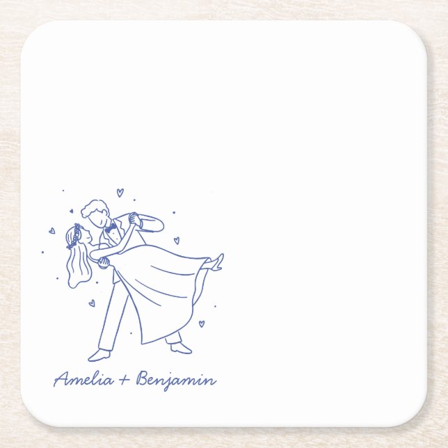 Posavasos Cuadrado De Papel funny couple Hand Drawn  wedding (Anverso)