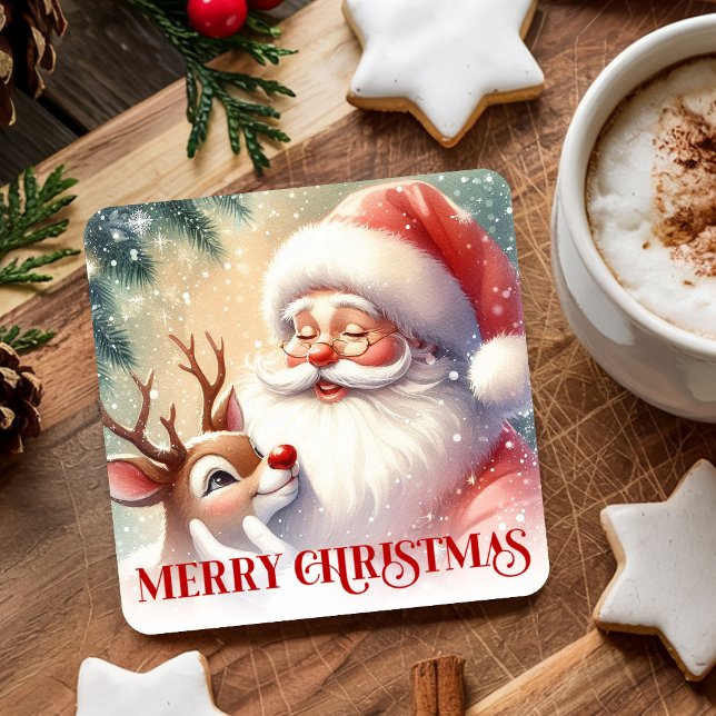 Posavasos Cuadrado De Papel Funny Cute Santa Claus Rudolph Drink Coasters (Funny Cute Santa Claus Rudolph Drink Coasters)