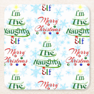 Posavasos Cuadrado De Papel Funny Feliz Navidad navideña Naughty Elf