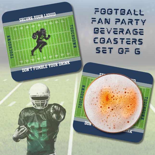 Posavasos Cuadrado De Papel Funny Game Day Football Field Drink Coaster (Don't fumble your drink! 🏈 Funny coasters perfect for your next Game Day or Tailgate party.)