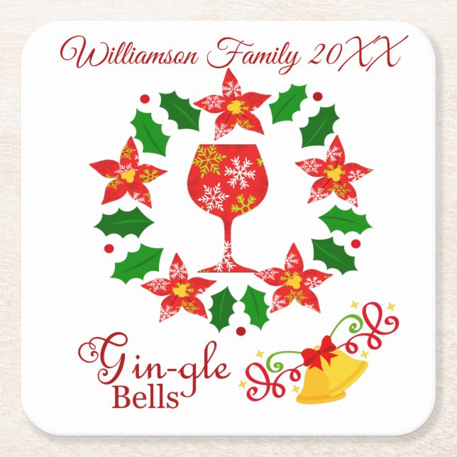 Posavasos Cuadrado De Papel Funny Gin-gle Bells Navidades (Anverso)