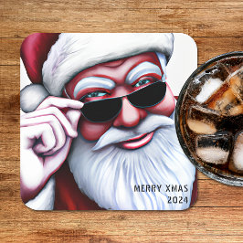Posavasos Cuadrado De Papel Funny Guay Santa Claus en Navidades de lentes de s