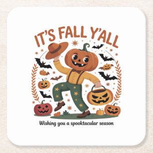 Posavasos Cuadrado De Papel Funny Halloween Otoño Cute Cae Todo Pumpki