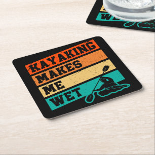 Posavasos Cuadrado De Papel Funny Kayak Lover Kayaking Retro River Kayaker