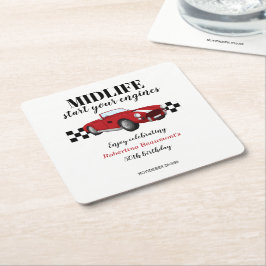 Posavasos Cuadrado De Papel Funny Midlife Vintage Red Car 50th Birthday 