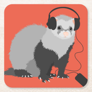 Posavasos Cuadrado De Papel Funny Music Lover Ferret