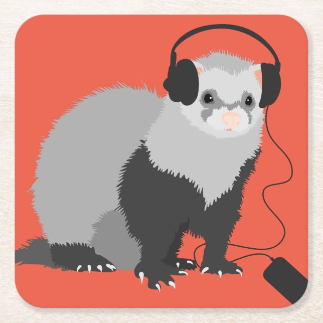 Posavasos Cuadrado De Papel Funny Music Lover Ferret (Anverso)